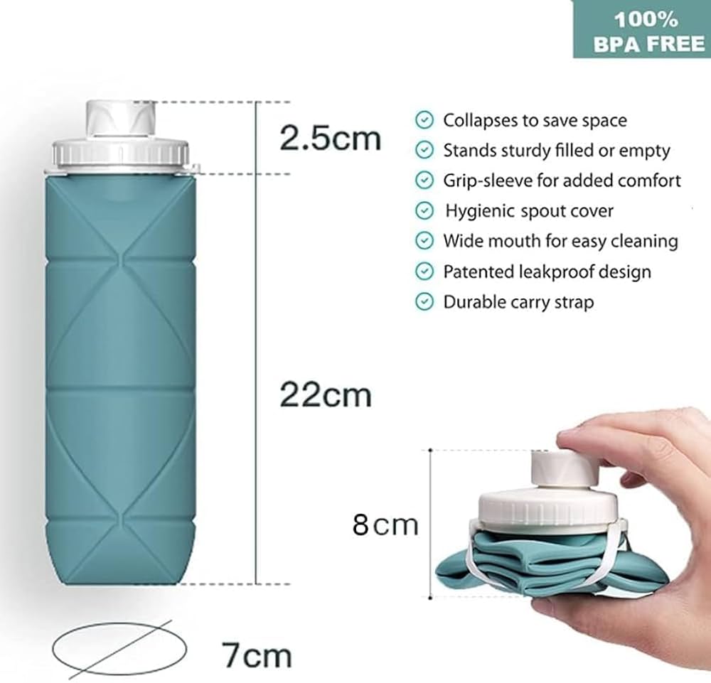 Silicon Collapsible Water Bottle 600ml – Foldable, Leak-Proof, BPA-Free Travel Sports Bottle
